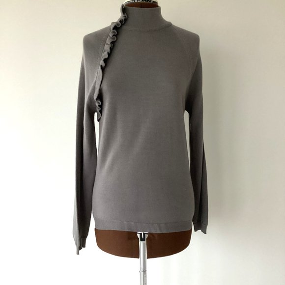 Wool Blend Mock Turtleneck with Side Ruffle - Picture 1 of 5
